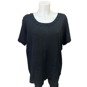 Grace Elements Black‎ Silk Blend Knit Sweater Blouse Floral Patch sz 1XL NEW